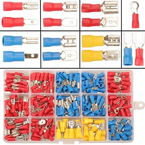Feggizuli 280PCS Crimp Connectors - 15 Types Electrical Terminals Kit, Male & Female Spade Connector Set, 2.8mm, 4.8mm, 6.3mm
