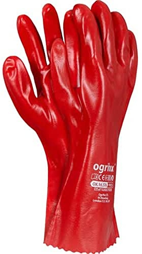 Ogrifox OX-PVC35 PVC Gloves, Protective Gloves, Work Gloves, Gardening Gloves OX.16.376, Red, Size 10, 60 pairs