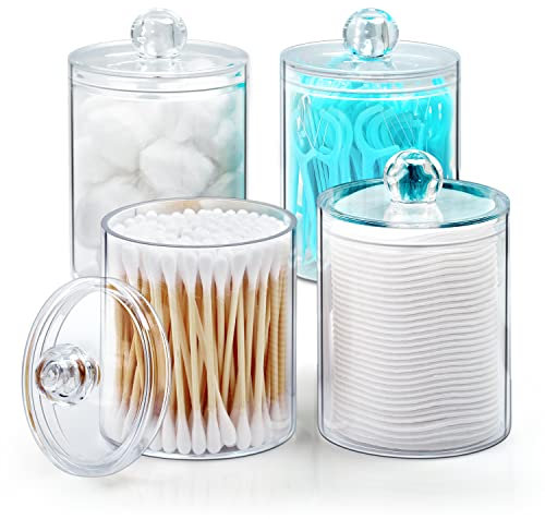 DeiGoods Cotton Bud Holder 10 Oz Bathroom Jars with Lids for Cotton Ball Swab Pad Cotton Pad Holder (4 Pack)