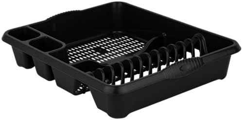 Celino® Large Plastic Kitchen Plate Dish Drainer Rack Draining Board Cutlery Holder UK (Dark Grey)