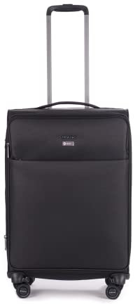Stratic Light + Koffer Weichschale Reisekoffer Trolley Rollkoffer mittelgroß, TSA Kofferschloss, 4 Rollen, Erweiterbar, Größe M, Schwarz