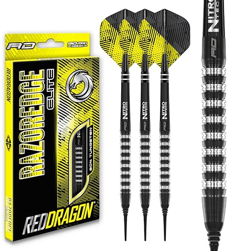 RED DRAGON Razor Edge Elite 18 Gramm Softip Premium Tungsten Darts Set mit Flights und Stielen