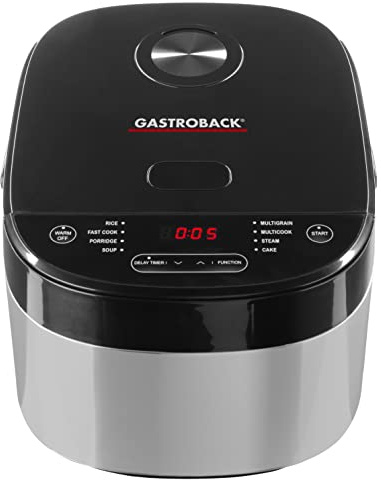 Design Multicook Pro #42527 - Arrocera y olla multifunción 8 en 1 con programas preestablecidos, 5 litros, sistema de calefacción 3D y función de mantenimiento del calor, color negro y metal