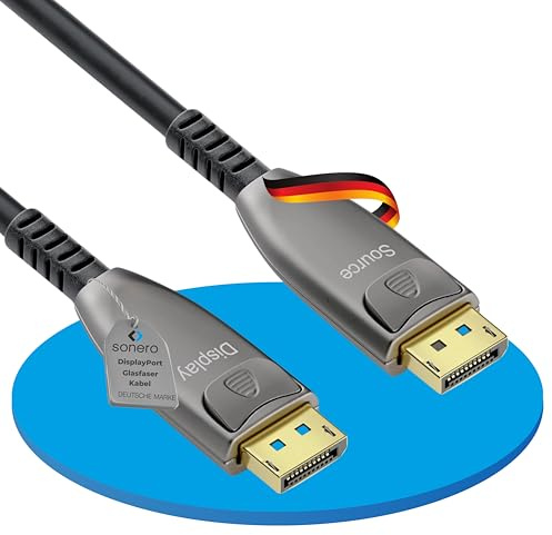 Sonero DisplayPort Kabel 1.4 Glasfaser Hybrid Kabel 8K 60Hz, 4K 120Hz, 20m | DisplayPort 1.4 Glasfaser Hybrid Kabel für lange Strecken, 8K 60Hz, 4K 120Hz, kompatibel mit PS/Xbox/PC/AV-Receiver/Beamer