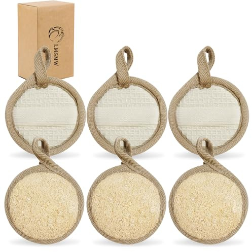 Face Exfoliating Loofah Scrubber Exfoliator Pads - Natural Luffa Facial Sponges Brush for Cleansing Exfoliation, Manual Face Cleanser Pad for Scrub Clean Facial Skin for Men Women Bath Shower, 6 Pack