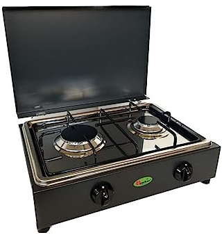 Parker FORNELLO da Tavolo Grigio Grafite con Piano in Acciaio Inox 2 FUOCHI con Piano Removibile per LA Pulizia Alimentazione Gas GPL (BOMBOLE) per Uso Esterno