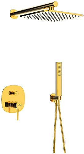 BADLAND Duschsystem Unterputz Regendusche Armatur Set POLA Gold mit Kopfbrause