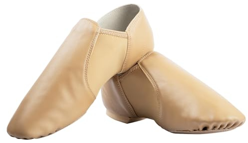 Asyusyu Dance Jazz Shoes,Soft Leather Dance Slippers for Women/Men-Brown,6.5,Pointed-Toe