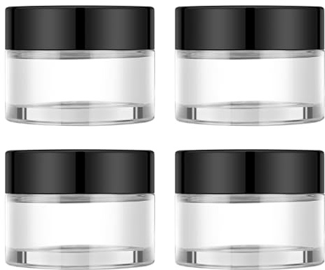 4 Pack 1oz Small Glass Containers with Lids, Glass Jars with Black Lids & Stickers, Mini Reusable Empty Container for Creams, Lotion, Cosmetic