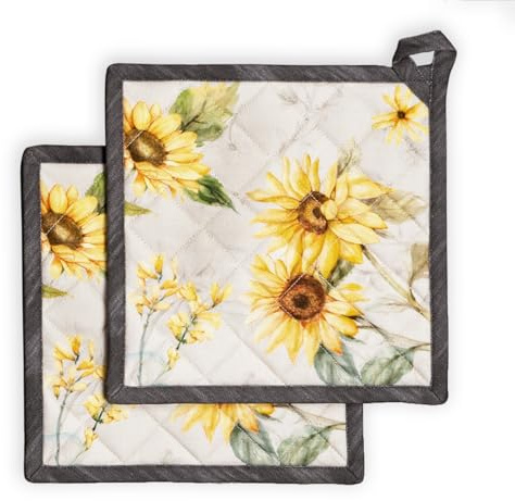 Maison d'Hermine Topflappen-Set, 100% Baumwolle (20 cm x 20 cm, 2er-Pack) | Hitzebeständig mit Schlaufe zum Grillen Backen Anfassen heißer Pfanne, Frühjahr Sommer - Candice