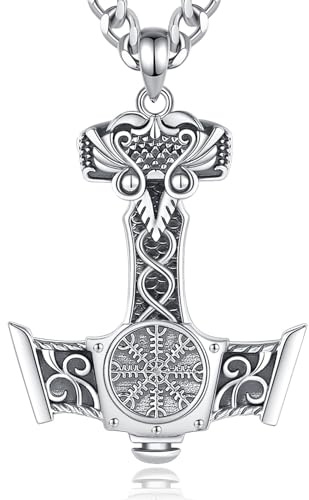 AEONSLOVE Wikinger Lebensbaum Kette für Damen Herren, 925 Sterling Silber Runen Halskette, Yggdrasil | Valknut Vegvisir | Wolf und Raben | Drachen Anhänger, Nordische Mythologie Amulett Odin Schmuck