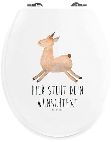 Mr. & Mrs. Panda Personalisierter WC Sitz Motiv Lama Springen - Personalisierte Geschenke, Toilettendeckel, Lamas, Guten Morgen, Freundin, Toilettensitz, Glück, Klobrille, Klodeckel, mit Namen, Abitur