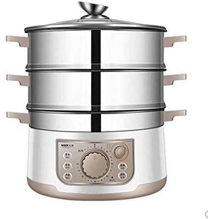 Steamer 3-Tier Stainless Steel Food Steamer Electric - Efficient Double Tiered Baskets for Healthy Vegetable Steaming - Glass Lid Included