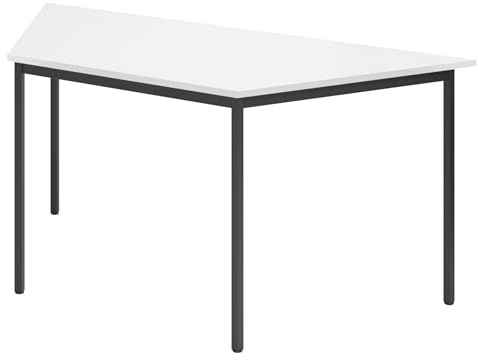 bümö Trapez-Tisch, Multifunktionstisch 160 x 69 cm in Weiß/Schwarz - Besprechungstisch, Konferenztisch, Meetingtisch, Mehrzwecktisch, Pausentisch für Besprechungsraum, Meetingraum