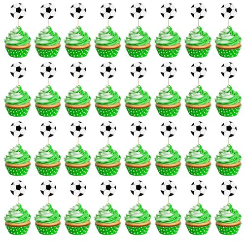 Jostift 50 Stück Tortendeko Fussball, Fußball Kuchen Deko, Fussball Cupcake Topper Fussball Muffin Deko Fussball Geburtstag Deko Fussball Deko für Geburtstagsfeie Babyparty Fußball-Mottoparty