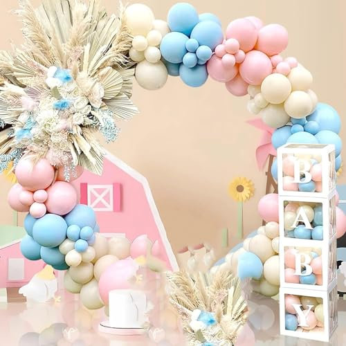 Gender Reveal Balloons Kit,168 pezzi Gender Reveal Party Decor,Palloncino Ghirlanda Rosa Blu Beige per Boy or Girl Party Decorazione Baby Shower Baby Shower