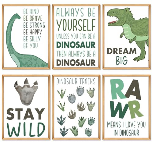 a4 Dinosaur Canvas Wall Art Print, Jungle Dino Wallpaper Poster Picture for Kids Baby Boy Girl Toddler Bedroom Nursery Classroom Living Room Playroom Home Wall Decor - Unframed