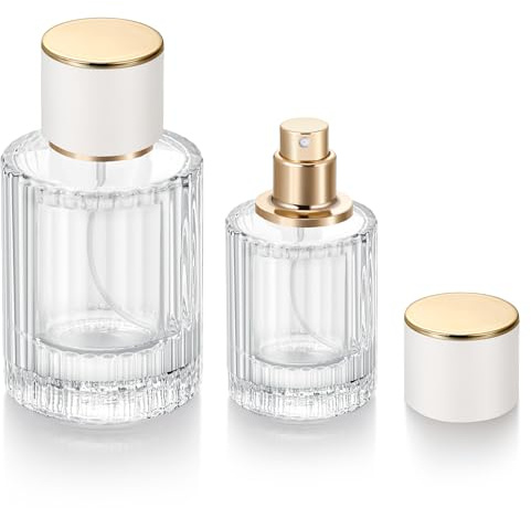 Jxcmeng 2 Pack 30ml 50ml Empty Perfume Spray Bottles, Refillable Fine Mist Atomizer Portable Travel Cologne Atomizers Fragrance Containers Sprayer for Perfume(50ML White cap and 30ML White cap)