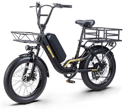 VOZCVOX E Bike Herren Damen Pedelec Elektrofahrrad mit 20 Zoll Fat Tire,Ebike 48V15Ah Akku bis 60KM,7 Gang,Vorderer und Hinterer Korb