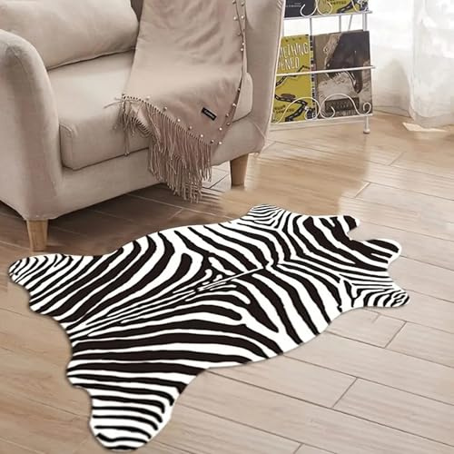 RobustWeg Alfombra con Estampado de Cebra,Alfombra de Piel de Vaca,Alfombra Estampado de Piel de Vaca,Alfombra de Piel de Vaca sintética,Alfombra Animal,Piel sintética,para hogar,Oficina,Living,