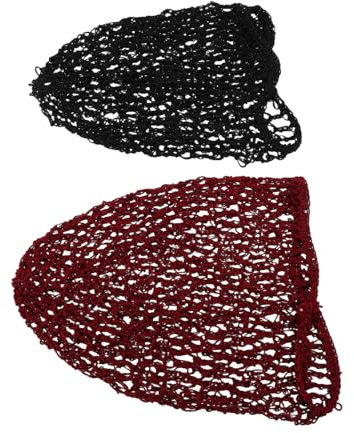 Holibanna 2 Stück Dehnbare Häkel Netz Schlafmütze für Langen Haarschutz Schwarz und Weinrot Handgefertigt Haarnetzhaube für Frauen und Lockiges Haar