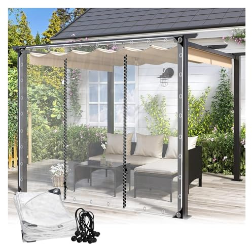 Pergola Waterproof Side Panels With Zip Door Transparent Outdoor Weatherproof Curtains PVC Plastic Tarpaulin, for Gazebo, Gardens(6'x6'(1.8x1.8m))