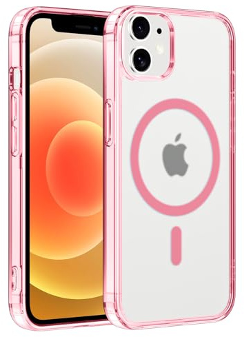 Coiwxmoi Custodia per iPhone 12 mini Cover Compatibile con MagSafe, Custodia TPU Morbida Trasparente con Anello Magnetico, Anti-Impressioni Digitali Backcover, Anti-Scivolo Anti-Urto Case, Rosa