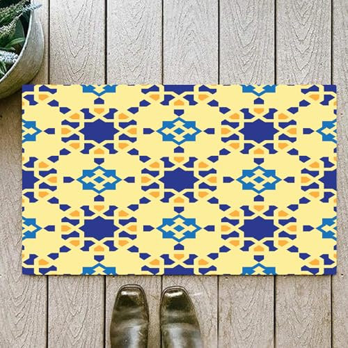 OHJEAJDS Tappeto Bagno - Tappeto multiuso antiscivolo per ingresso,cucina,camera,bagno,Soffice Tappeto Doccia,Motivo etnico in ceramica marocchina con effetti popolari persiani arabeschi, de,60x100cm