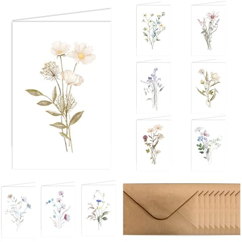 24 Pcs Blank Card with Envelopes, Blank Greeting Cards 4x6in Colorful Floral Design, Writeable Flower Note Plain Cards and Envelopes | Blanks Notecards Stationary for DIY, Wedding, Scrapbooking (B)