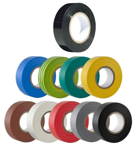TERF® 10 Pack - Multicolor Electrical Tape 19mm (0.75 inch) X 20m (66 Feet) Strong Self Adhesive PVC Insulation Tape for Insulating Repairing Protecting Electrical Wires and Wide Use of Sealing Tap