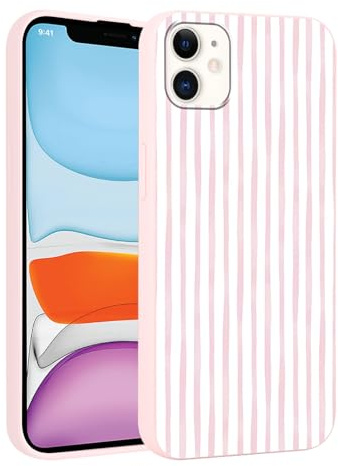 Yirlbey Gestreift Handyhülle für iPhone 11 Hülle 6,1, Aesthetic Rosa und Weiß Striped Stripes Muster Motiv Design für Mädchen Schutzhülle Weiche Bunt Rosa Silikon TPU Ultra Dünn Bumper Case, Streifen