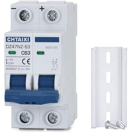 Interruttore automatico CC 2P 600V 20A Isolatore for sistema solare di sezionamento con sgancio magnetico termico Montaggio su guida DIN C20(63 Amp)