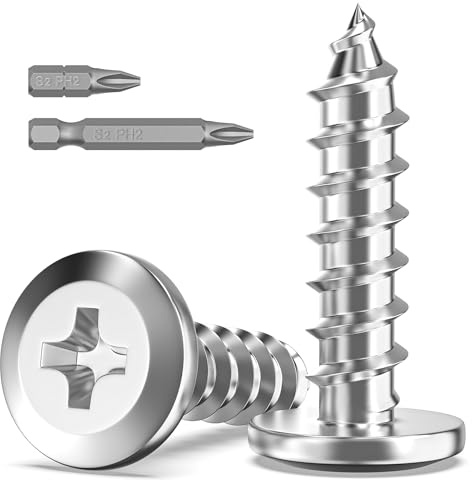 Valorada 20Pcs M5 Screws for Wood, M5 x 20mm Flat Head Self Tapping Screws, 304 Stainless Steel, Phillips Drive with 2Pcs Bits