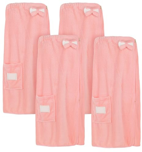DFDGMI 4 Pcs Spa Robe for Women Soft Pink Spa Wrap Towel with Bow and Buttons Absorbent Waffle Plush Bath Towel Wearable Terry Cloth Sauna Robe Bathrobe for After Shower Wedding Bachelor Pajama Party