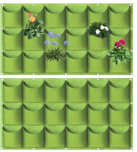 LITLANDSTAR 18 Pockets Hanging Grow Bags, 2 Pack Horizontal Wall Planter Plant Grow Bags Outdoor Indoor Hanging Planter for Balcony/Railing/Fence/Yard/Garden/Home Decoration, Green