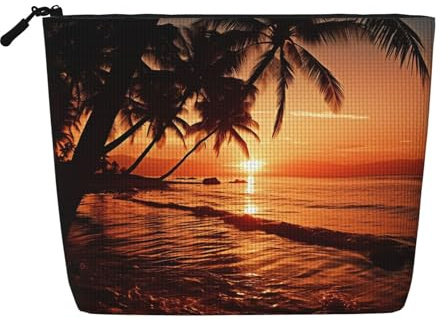 GTKSYNVE Fake Hemp Makeup Bag Multi-Purpose Purse Bag Travel Portable Pencil Bags for Women Men Dusk Tropical Beach Palm Cosmetic Bags with Zipper Pencil Pouch Aesthetic Coin Pouch Desk Organizer