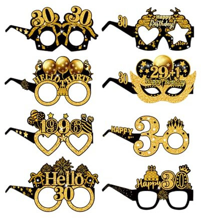 8Stk Geburtstag Party Brille Dekoration,Papierbrillen-Dekorationen zum 30. Geburtstage für Männer Frauen,Lustige Papier Geburtstag Brille Deko,Geburtstags Photo Booth Requisiten,30th Geburtstagsbrille