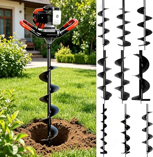 LXMydriasis Trivella Terreno Benzina,Mototrivella Scoppio,158cc Motore 4 Tempi,Miscela Benzina per Terreno,da Giardino,Mototrivella a Scoppio,Punta in Acciaio al Manganese,Serbatoio 1200ml 8/10/12cm