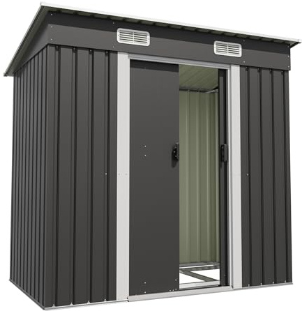 Devoko Abri de Jardin en métal 183x109x182cm avec Fondation, 3,6m³ Abri à Outils avec Toit en Pente et Porte coulissante, Extérieur, Résistant aux intempéries, Abri de Jardin pour vélo, terrasse