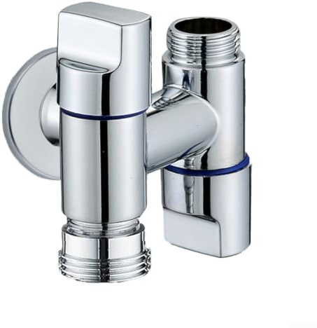 Vanne d'angle en laiton à double sortie, vanne d'arrêt automatique d'eau, filetage de 1,27 cm, vanne d'eau bidirectionnelle pour machine à laver, toilettes, bidet, connecteur de robinet (argent)
