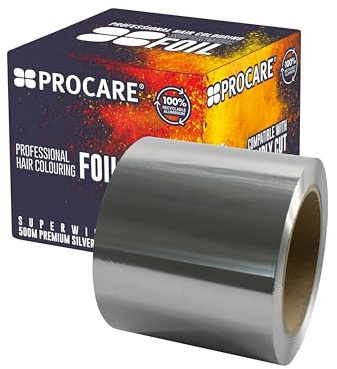 Procare Alufolie für Strähnen 500m x 120mm – Extra Starke Alu Folie Friseur Rolle, Professionelle Strähnenfolie für Balayage, Blondierung & Haare Färben, Friseur Folie