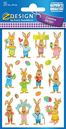 Avery Zweckform 39156 Oster Sticker (Osterhasen, Geschenk für Kinder, zum Basteln oder für Osterdeko) 24 Osteraufkleber