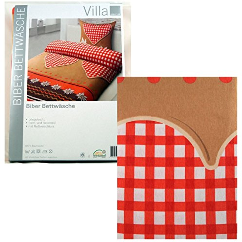 Villa NOBLESSE Warme Biber Bettwäsche Herzen und Edelweiss 135 x 200 cm - Bettwäsche-Set, 3 Stück, Queen, weiß, Geblümt, Liebesmuster, Alle Jahreszeiten