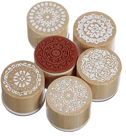 Itian 6ST Vintage-Stil Rund Geformte Hölzerne Stempel in Verschiedenen Blumen Blumenmuste