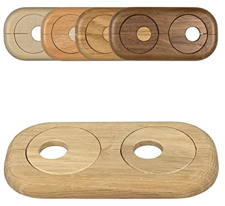 FUX Doppel Heizungsrohr Rosette Eiche roh 15mm, Rohrabstand variabel | Massives Echtholz Eiche roh, werkzeuglose Montage, Achsabstand 41 bis 66 mm, wiederverwendbar, für Parkett und Laminat