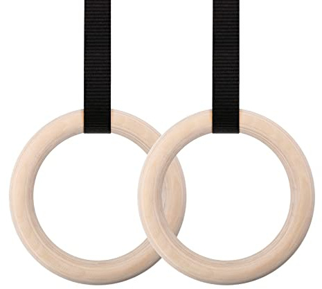 BALLSHOP Turnringe Holz Gymnastikringe Turntrainingsgeräte Ringe 30mm mit Verstellbaren Buckles Straps für Gymnastik Fitness