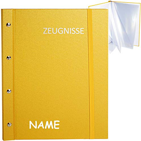 alles-meine.de GmbH Zeugnismappe/Dokumentenmappe/Zeugnisringbuch - Zeugnisse Metallic Effekt - Gold/Gelbgold - inkl. Name - A 4 - GEBUNDEN & Erweiterbar - Schraubalbum - ..