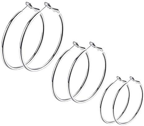 LEEQ Ohrringe für Damen Edelstahl Creolen Huggie Kreolen Ohrringe Große Kreis/Stern/Herz Form Hoop Klappcreolen Fashion（Silber/3 Paare）