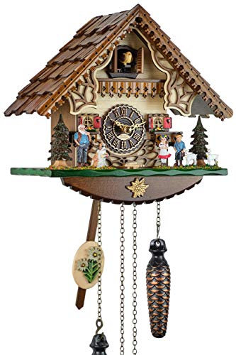 Eble Kuckucksuhr Kuckuckuhr Echtholz NEU batteriebetriebenes Quartzwerk Musik Kuckuckruf Heidihaus 24cm- 26367