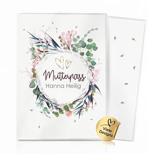 Cozy Racoon 3-teilige Mutterpasshülle für den deutschen Mutterpass | Hochwertige Hülle für deinen Mutterpass | Design Flower Party (mit Personalisierung/mit Name)